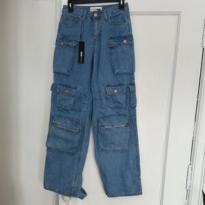 Fashion Nova Light Blue Denim Cargo Pants